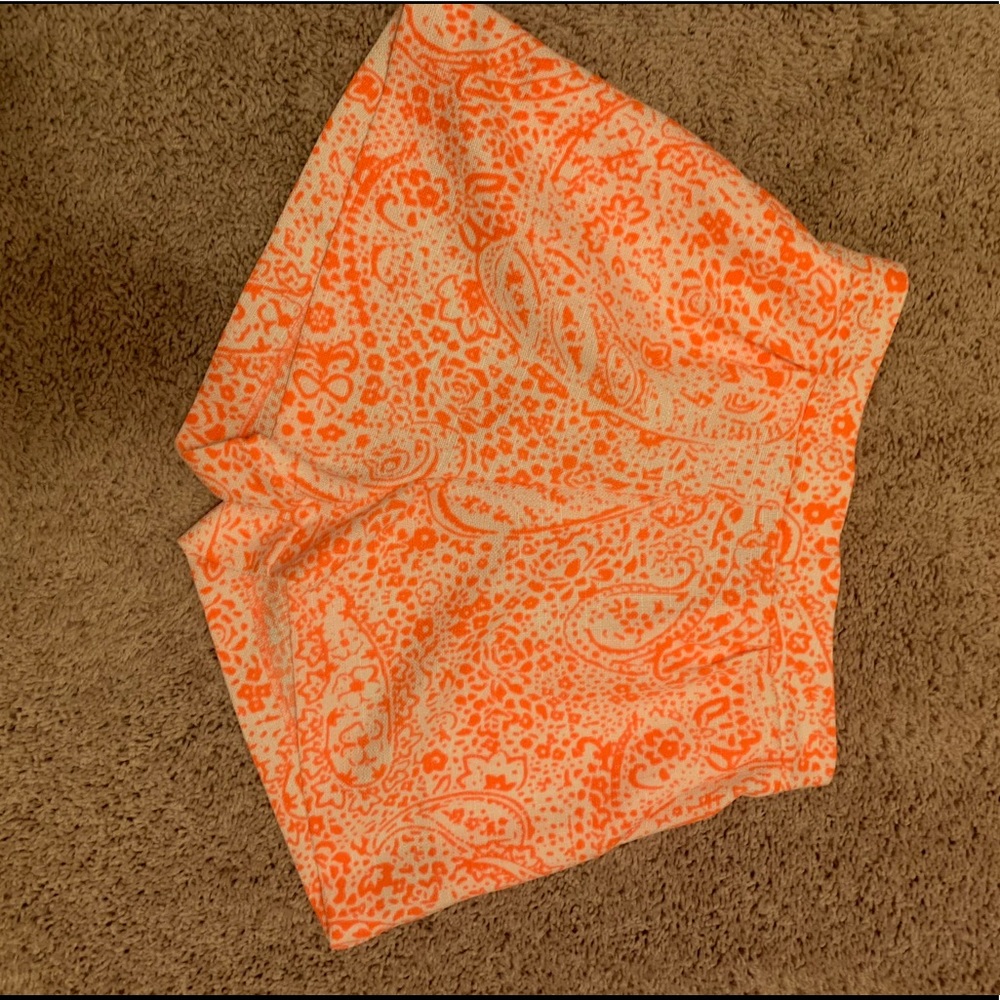 Coral and cream colored linen shorts